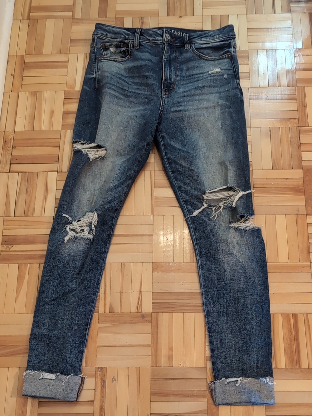 American Eagle Outfitters Distressed Dark Blue Ripped Jeans Size 8